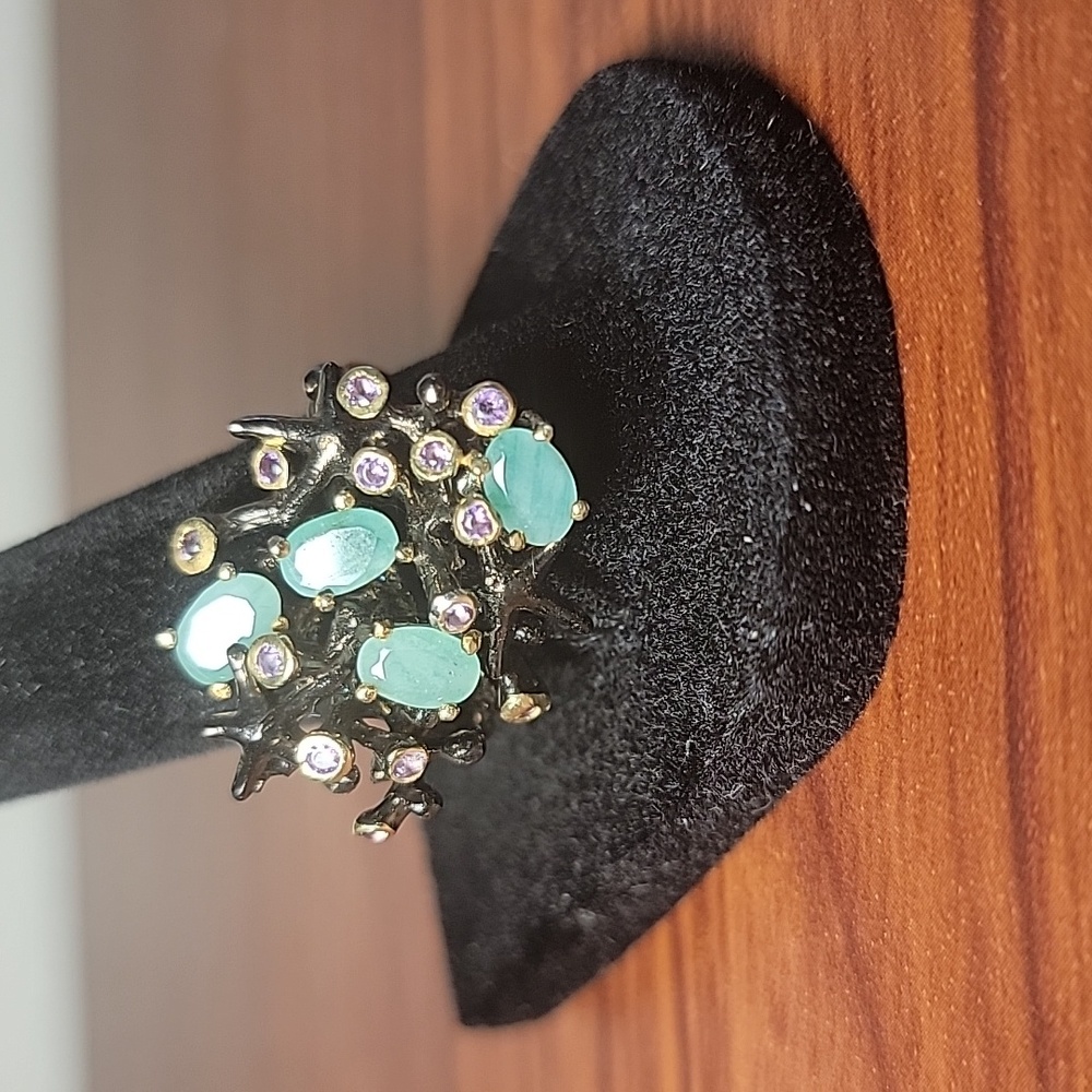 925 Sterling Silver and Natural Emerald Women's Ring ,size 8,25